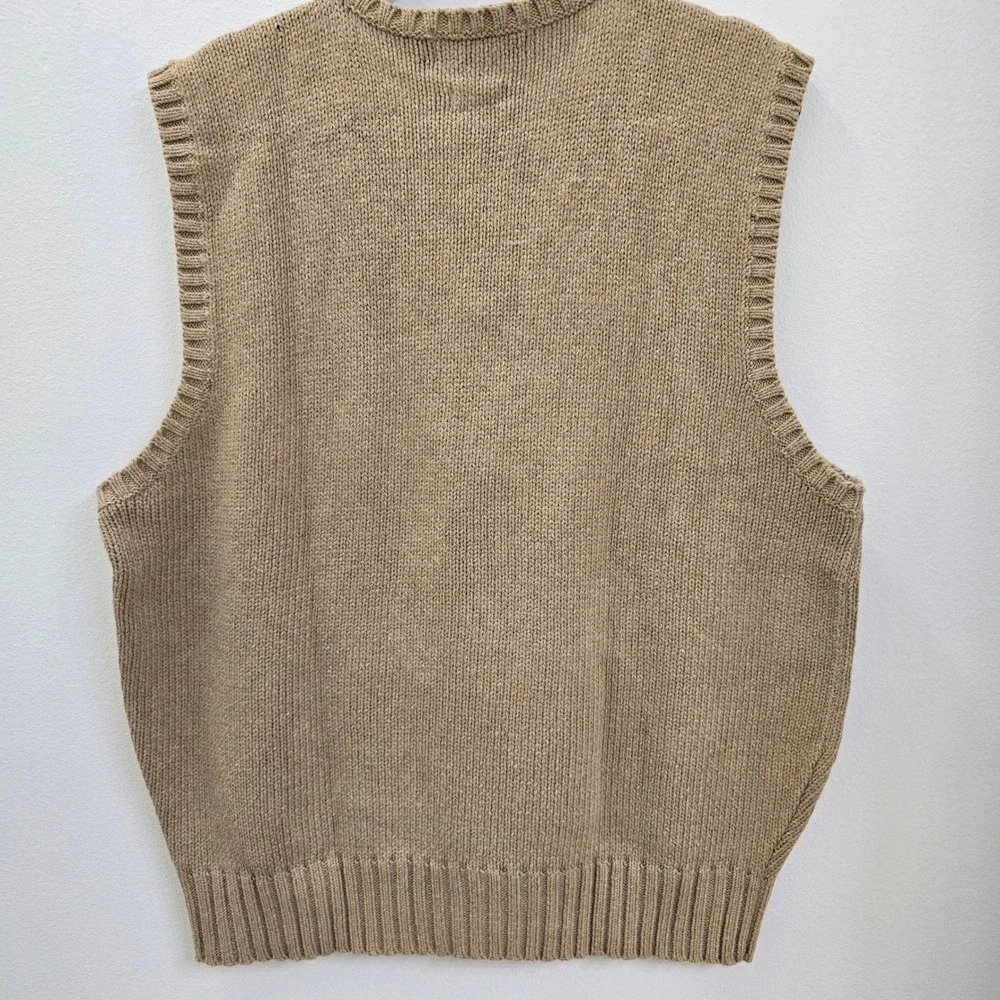 Polo Ralph Lauren Mens XL Tan Khaki Cotton V-Neck Knit Sweater Vest Pony‎ Logo